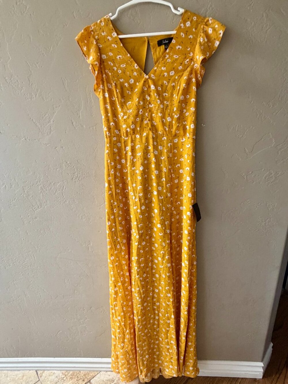 NWT Lulus Fresh Picked Mustard Yellow Floral Backless Maxi Dress – L